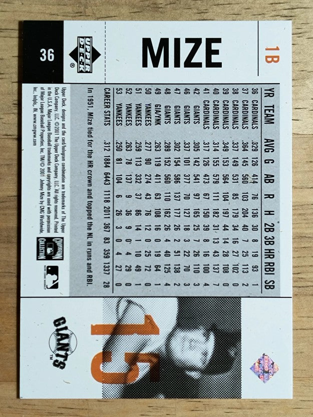 2001 Upper Deck Legends of NY #36 Johnny Mize