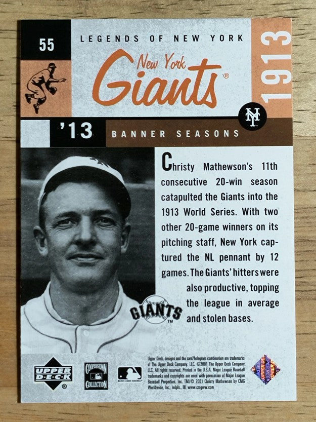 2001 Upper Deck Legends of NY #55 Christy Mathewson BNS