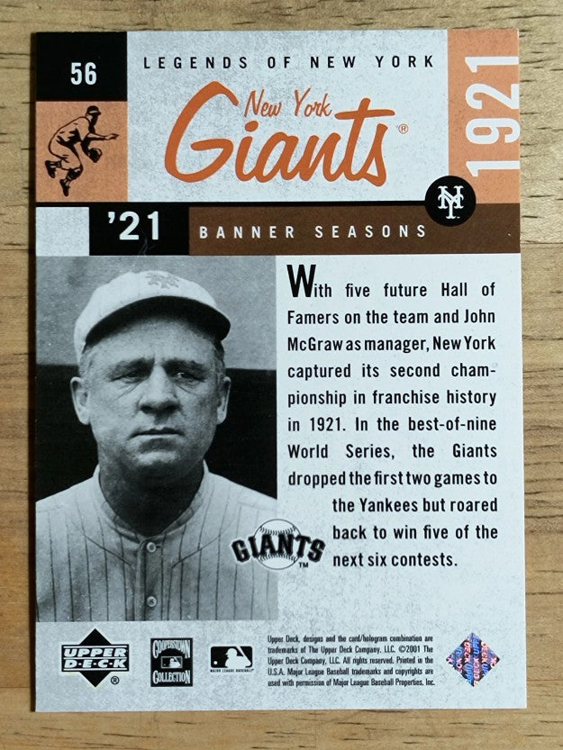 2001 Upper Deck Legends of NY #56 John McGraw BNS