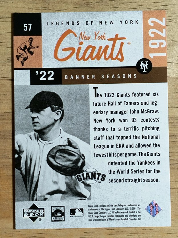 2001 Upper Deck Legends of NY #57 John McGraw BNS