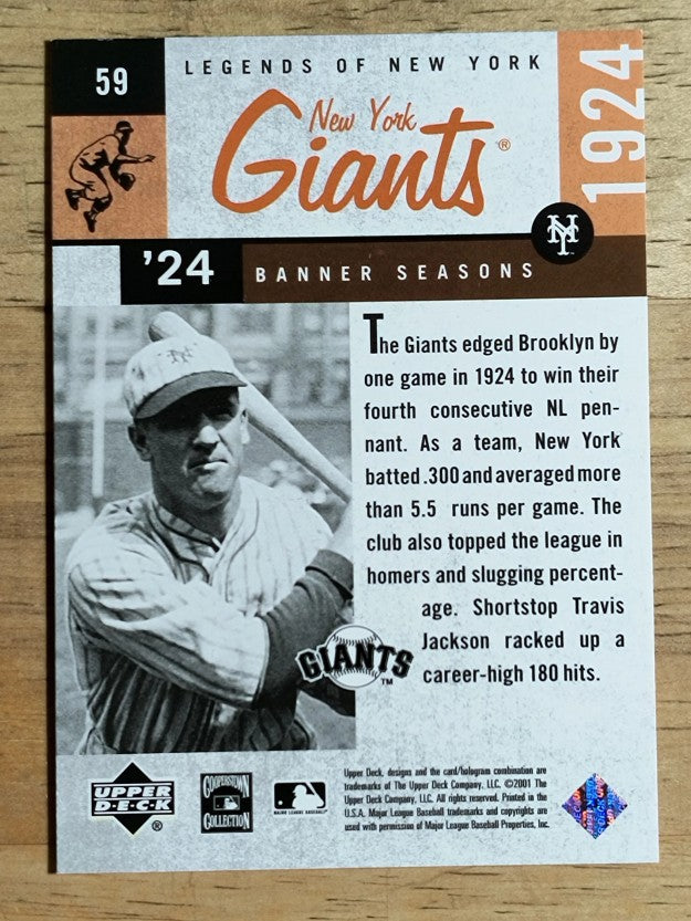2001 Upper Deck Legends of NY #59 Travis Jackson BNS