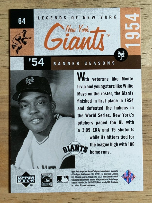 2001 Upper Deck Legends of NY #64 Monte Irvin BNS