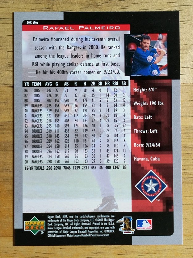 2001 Upper Deck MVP #86 Rafael Palmeiro