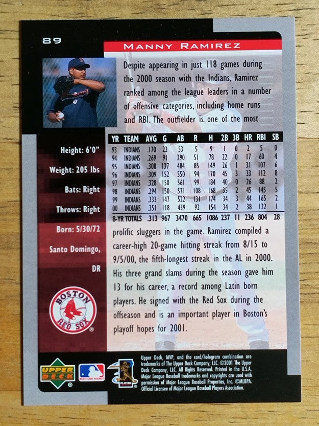 2001 Upper Deck MVP #89 Manny Ramirez Sox