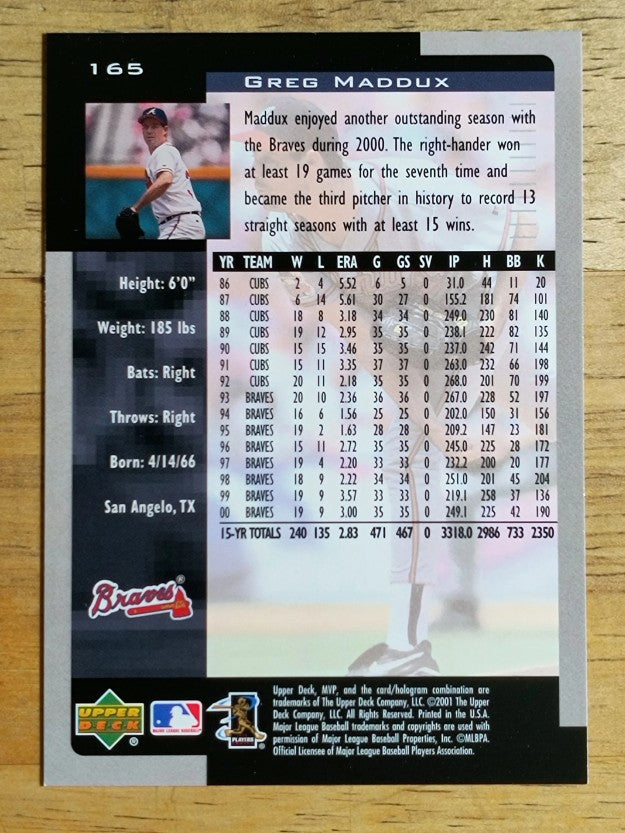 2001 Upper Deck MVP #165 Greg Maddux