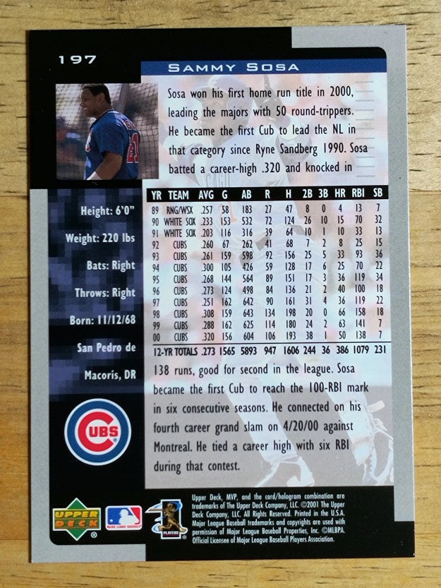 2001 Upper Deck MVP #197 Sammy Sosa