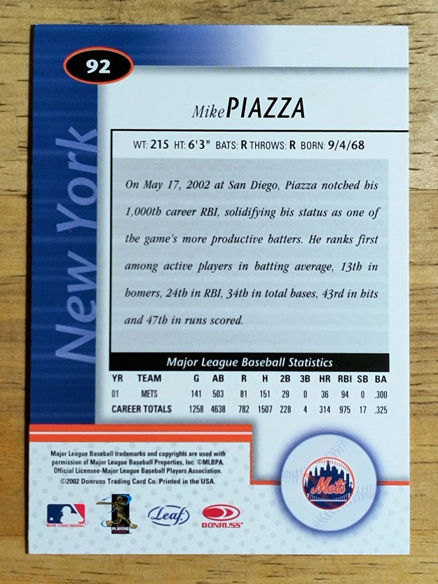 2002 Leaf Certified #92 Mike Piazza