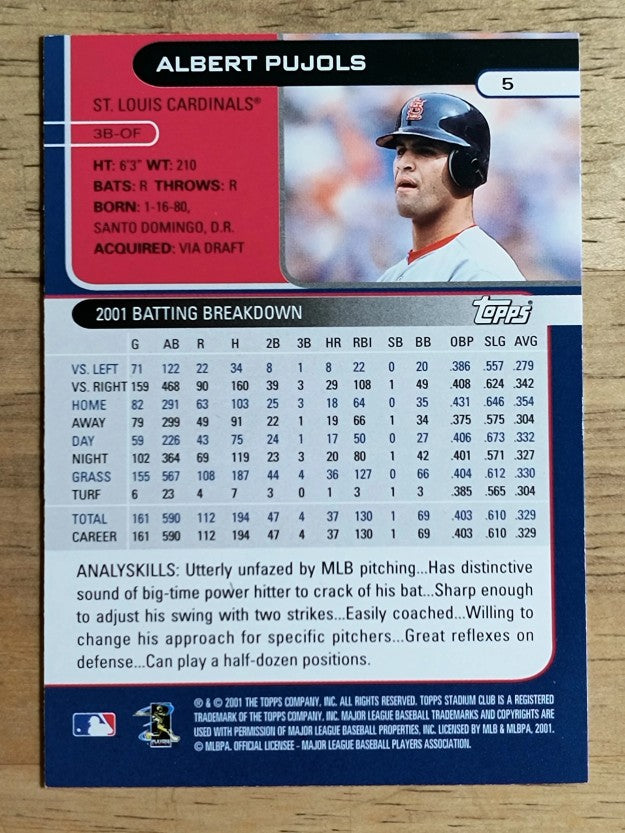 2002 Stadium Club #5 Albert Pujols