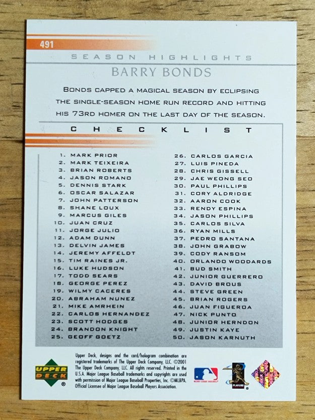 2002 Upper Deck #491 Barry Bonds CL