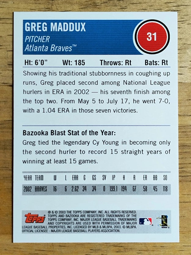 2003 Bazooka #31 Greg Maddux