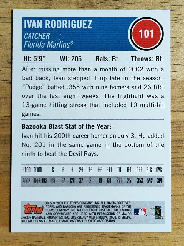 2003 Bazooka #101 Ivan Rodriguez