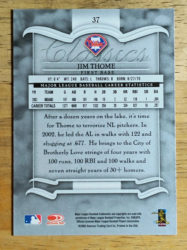 2003 Donruss Classics #37 Jim Thome