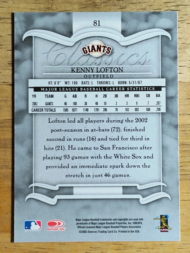 2003 Donruss Classics #81 Kenny Lofton