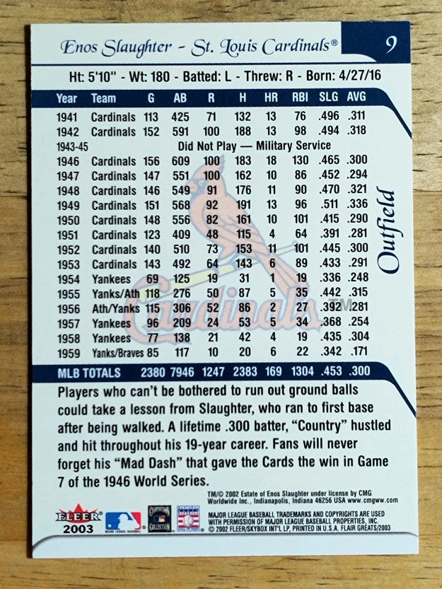 2003 Flair Greats #9 Enos Slaughter