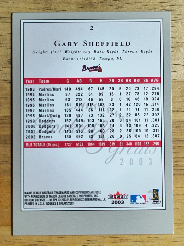 2003 Fleer Rookies and Greats #2 Gary Sheffield