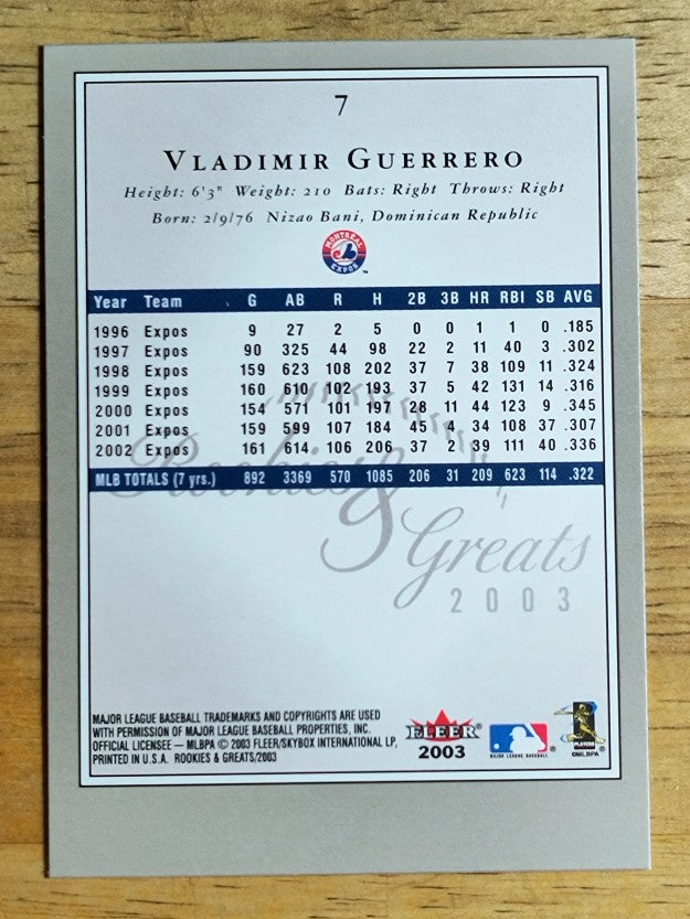 2003 Fleer Rookies and Greats #7 Vladimir Guerrero