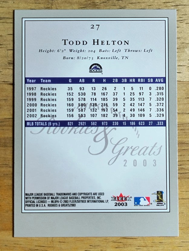 2003 Fleer Rookies and Greats #27 Todd Helton
