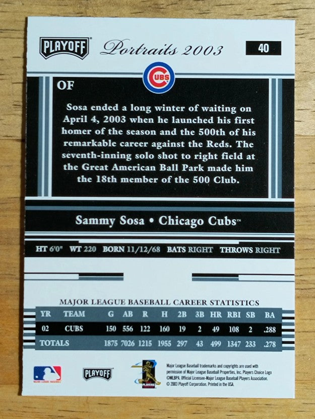 2003 Playoff Portraits #40 Sammy Sosa