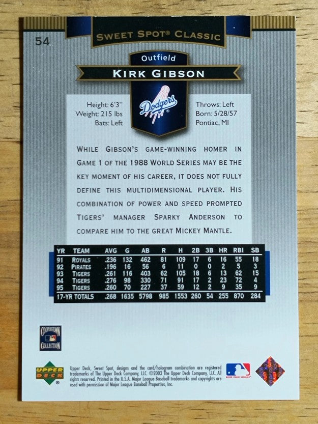 2003 Sweet Spot Classics #54 Kirk Gibson