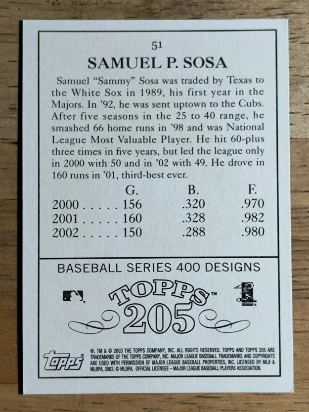 2003 Topps 205 #51B Sammy Sosa Head Left