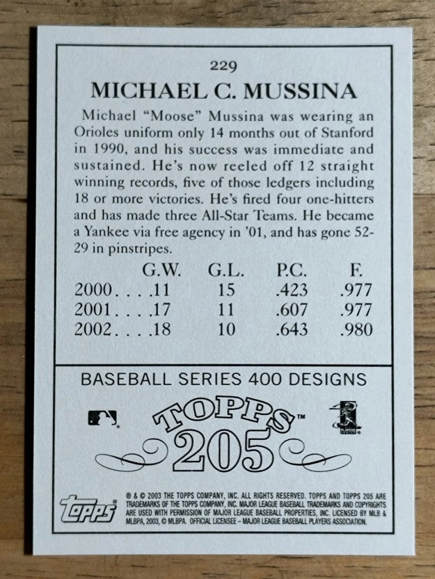 2003 Topps 205 #229 Mike Mussina