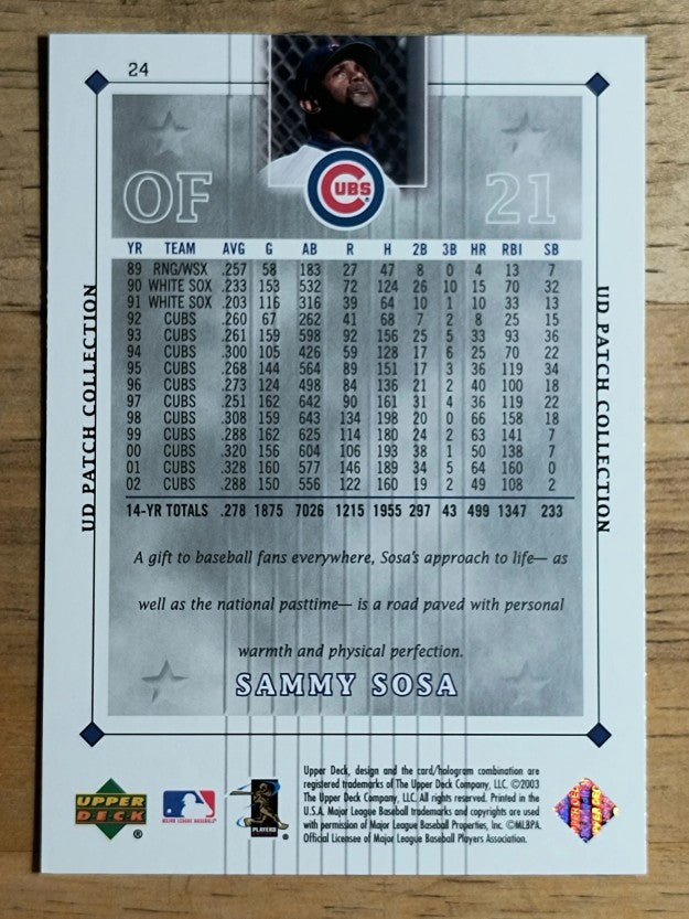 2003 UD Patch Collection #24 Sammy Sosa