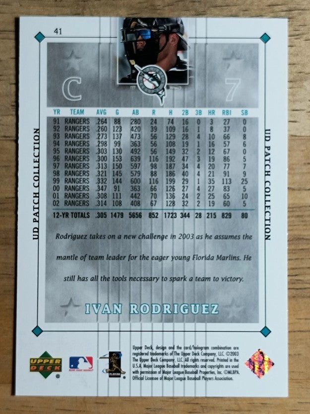 2003 UD Patch Collection #41 Ivan Rodriguez