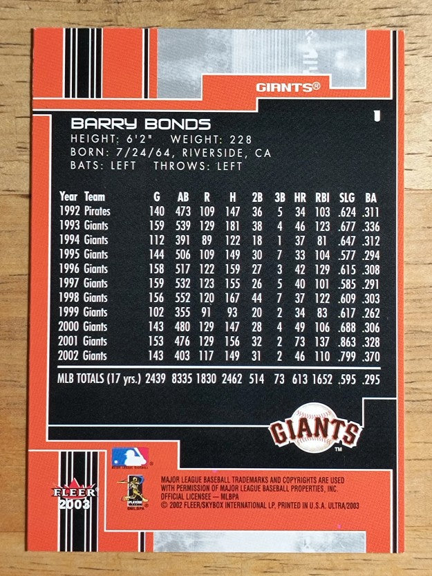 2003 Ultra #1 Barry Bonds