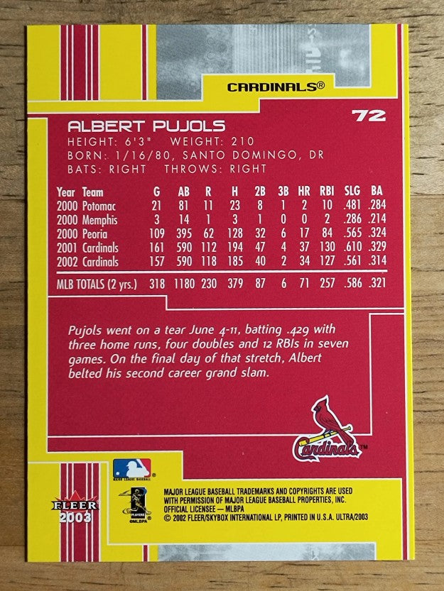2003 Ultra #72 Albert Pujols