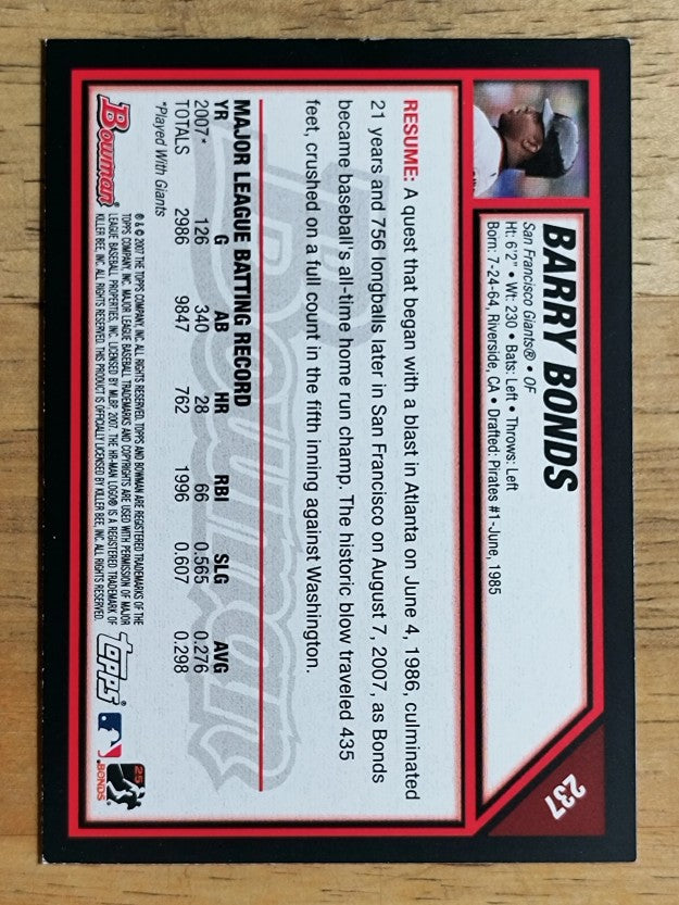 2007 Bowman #237 Barry Bonds