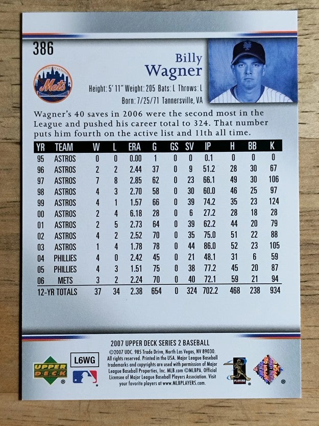 2007 Upper Deck #386 Billy Wagner