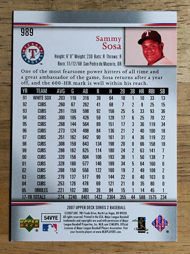 2007 Upper Deck #989 Sammy Sosa