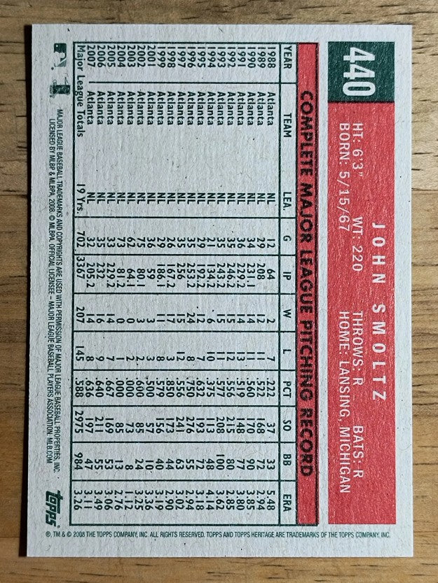 2008 Topps Heritage #440a John Smoltz
