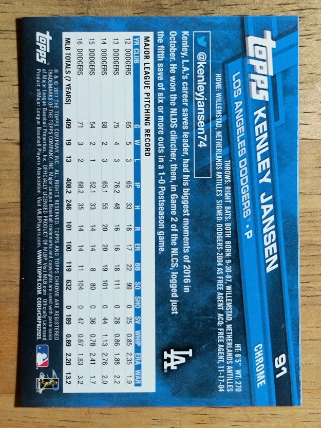 2017 Topps Chrome #91 Kenley Jansen
