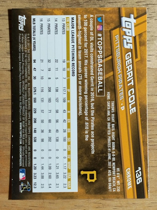 2017 Topps Chrome #136 Gerrit Cole