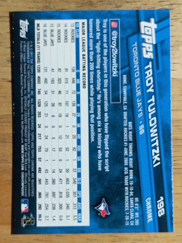 2017 Topps Chrome #198 Troy Tulowitzki