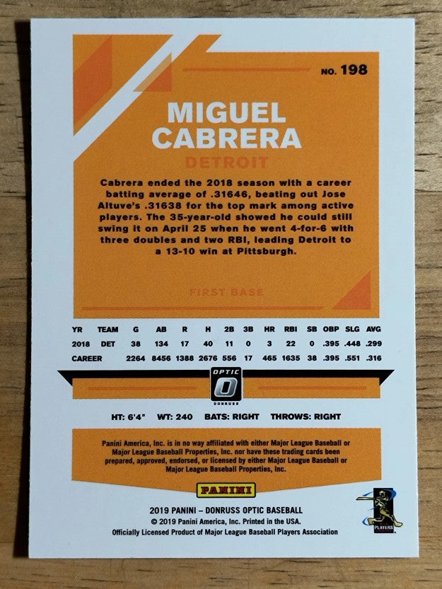 2019 Donruss Optic #198 Miguel Cabrera