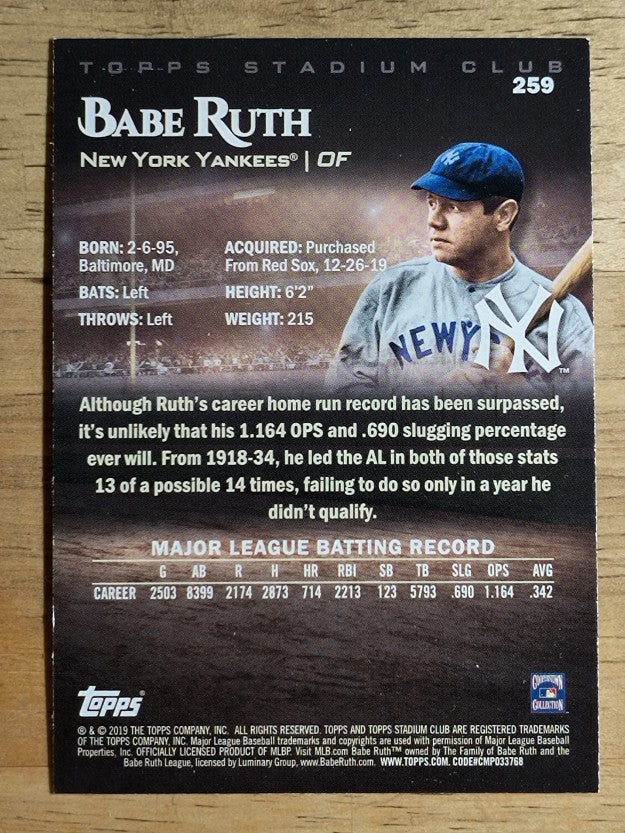 2019 Stadium Club #259 Babe Ruth