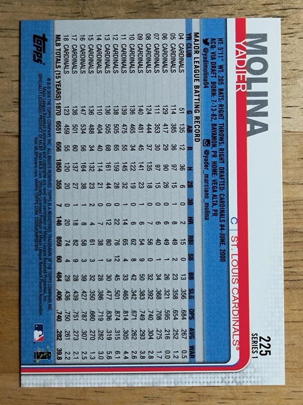 2019 Topps #225 Yadier Molina
