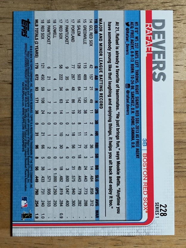 2019 Topps #228 Rafael Devers
