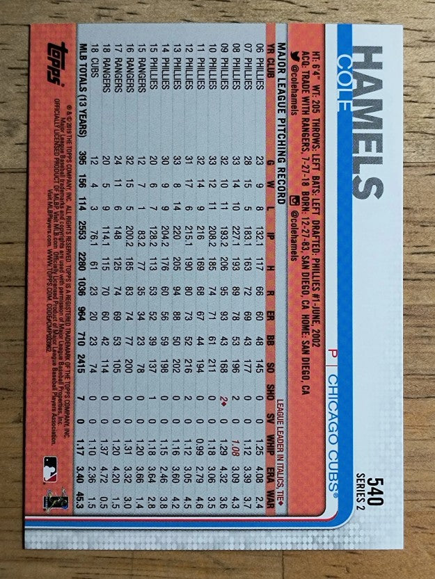 2019 Topps #540 Cole Hamels