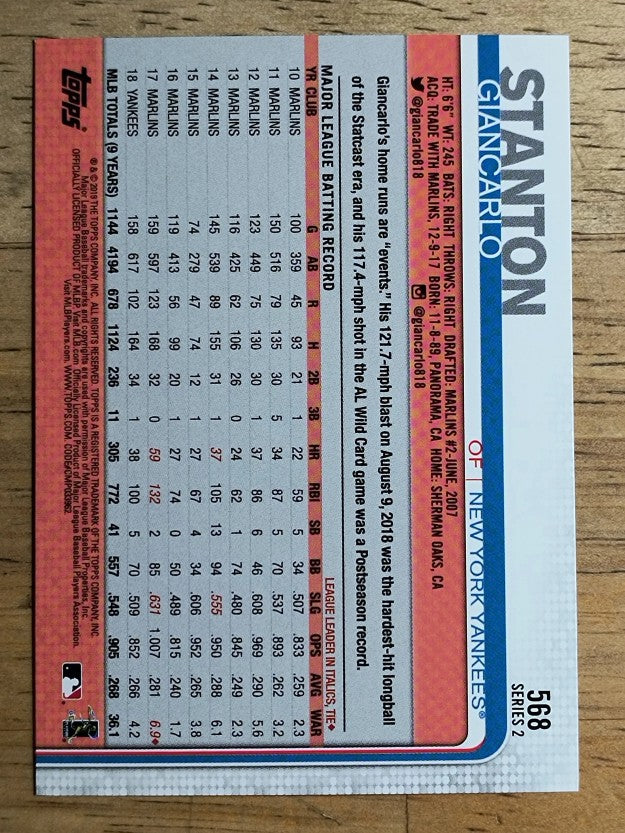 2019 Topps #568 Giancarlo Stanton