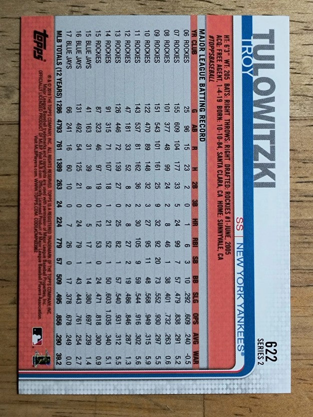 2019 Topps #622 Troy Tulowitzki