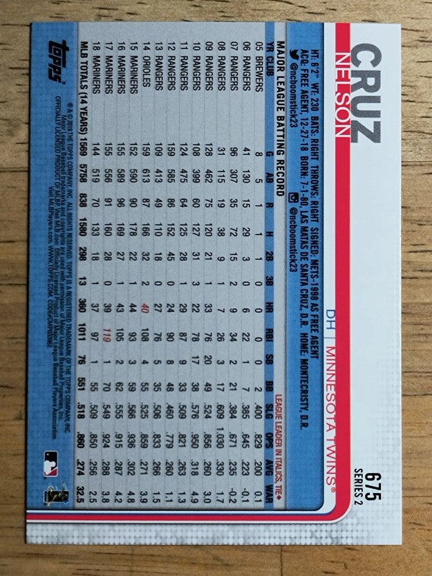 2019 Topps #675 Nelson Cruz