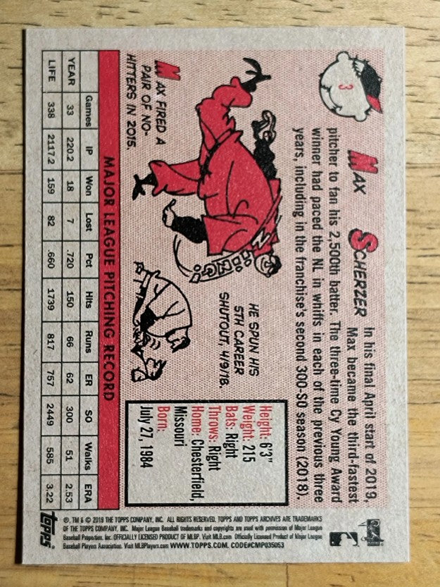 2019 Topps Archives #3 Max Scherzer