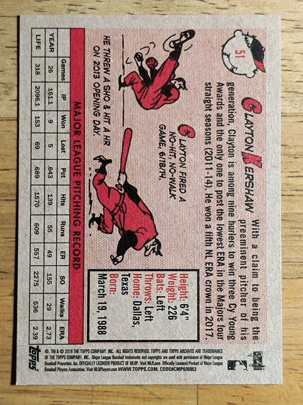 2019 Topps Archives #51 Clayton Kershaw