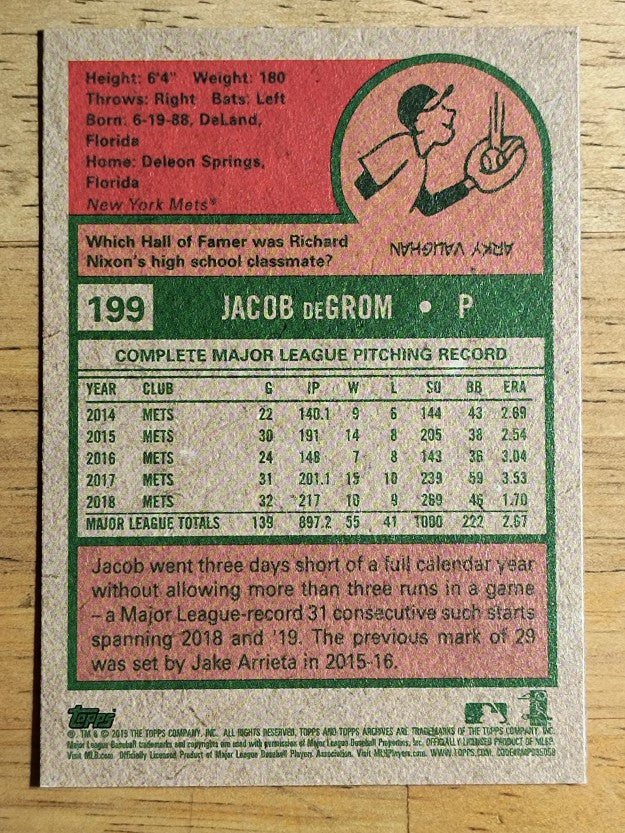 2019 Topps Archives #199 Jacob deGrom