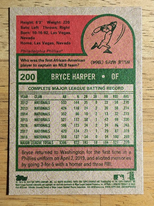 2019 Topps Archives #200 Bryce Harper