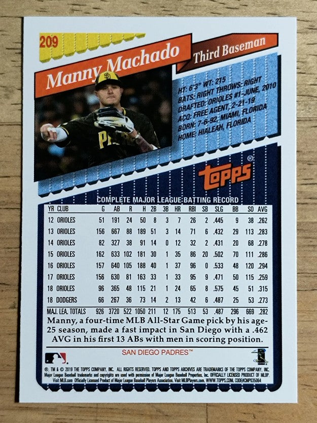 2019 Topps Archives #209 Manny Machado