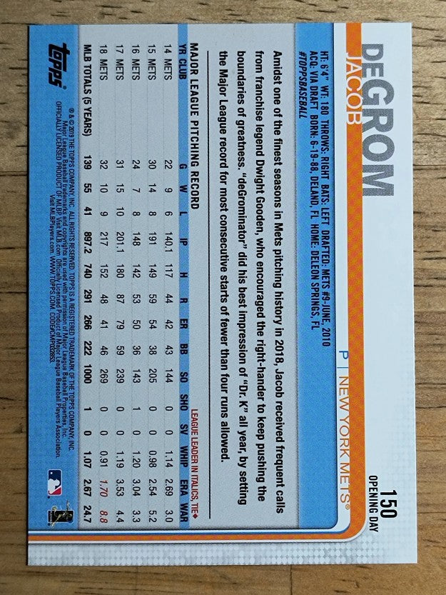 2019 Topps Opening Day #150 Jacob deGrom